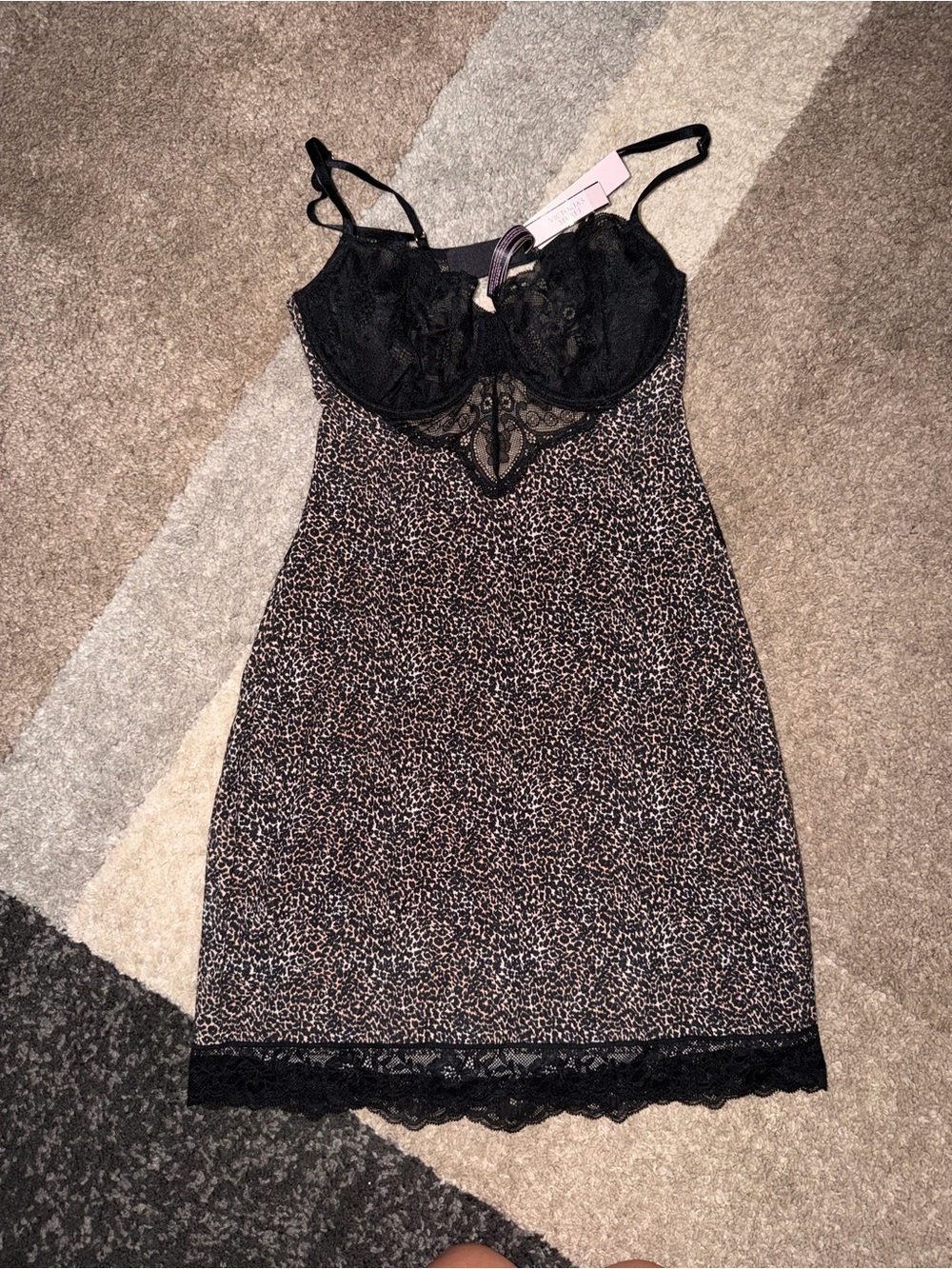 Victoria's Secret Black Lace & Leopard-Print Chemise